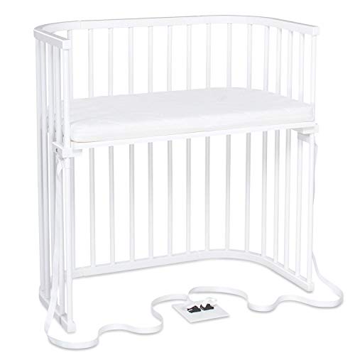 babybay Boxspring Beistellbett aus massivem Buchenholz mit Matratze Classic Soft / Kinderbett Höhe stufenlos verstellbar & umweltfreundlich / mitwachsendes Babybett (weiß lackiert)