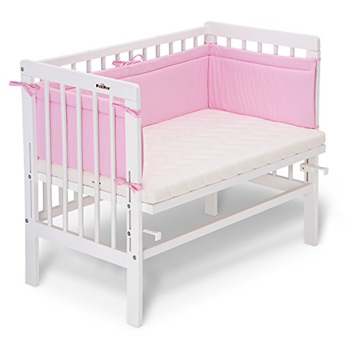 FabiMax 2570Beistellbett BASIC weiß, inkl. Matratze COMFORT und Nestchen Amelie rosa